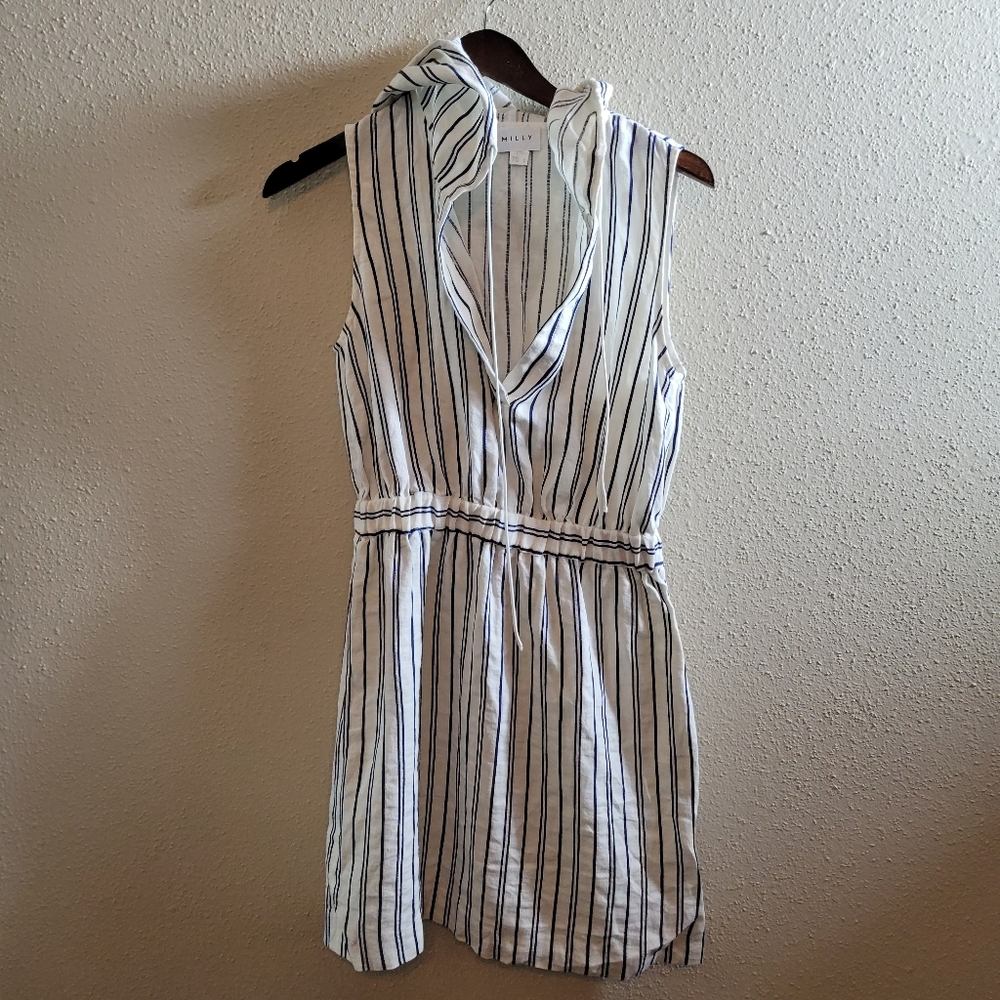 Milly Linen Blend Navy Striped Sleeveless Hoodie Dress Size 4